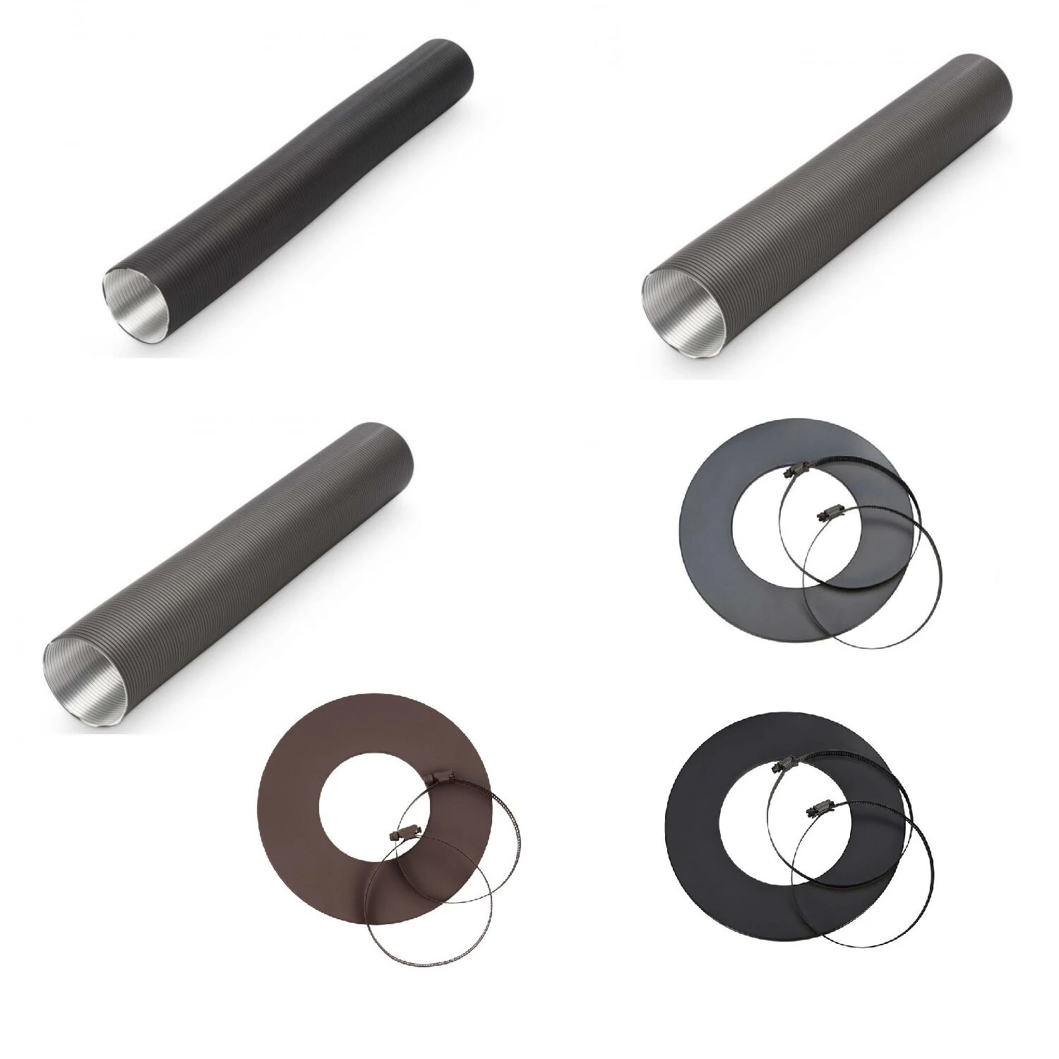 Aluflexrohr 2-lagig - 150 Cm Farbig Beschichtet / Wandrosetten 1 Aluflexrohr 2-lagig - 150 Cm Farbig Beschichtet / Wandrosetten