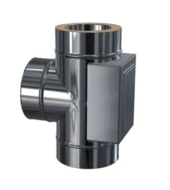 Edelstahlschornstein T-Anschluss 90 Grad Mit Reinigung Gegenüberliegend