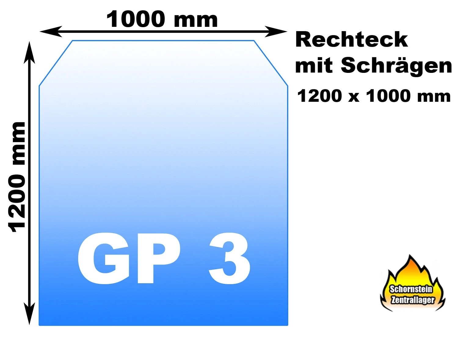 Glasbodenplatte Funkenschutz GP3 Rechteck Mit Schrägen 1200x1000mm, 6mm ESG Glas 1 Glasbodenplatte Funkenschutz GP3 Rechteck Mit Schrägen 1200x1000mm, 6mm ESG Glas