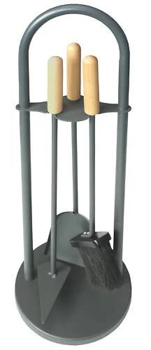 Kaminbesteck Anthrazit-beschichtet Buche 4-teilig