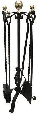 Kaminbesteck Schmiedeeisen Schwarz Lackiert 5-teilig