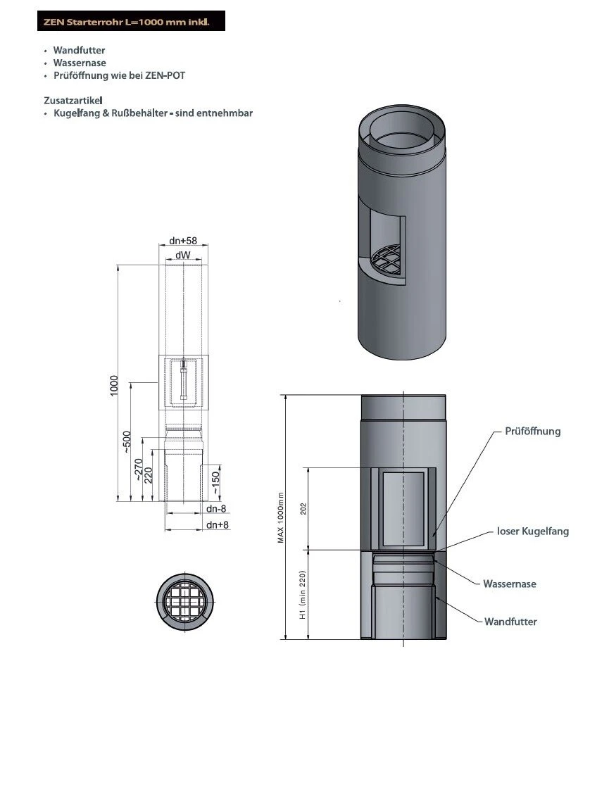 ZEN-Schornstein Starterrohr Für Ofen Anschlußstutzen L 1000 Mm 3 ZEN-Schornstein Starterrohr Für Ofen Anschlußstutzen L 1000 Mm – Bild 3